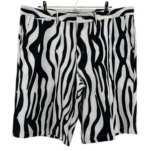 Lesmart Mens Zebra Print Golf Shorts Black White Standard Fit Size 42 Spandex